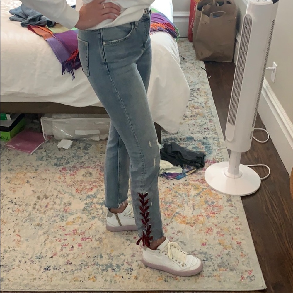 Anthropologie jeans with velvet detailing